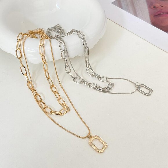 🆕 Women Gold Trendy Chunky Necklace Stack Multilayered Bar Pendant Jewelry Gift - Picture 4 of 7